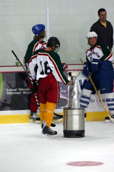 Winning coach Yvan Corbin enjoys the moment.